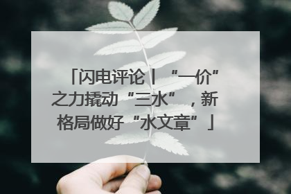 闪电评论丨“一价”之力撬动“三水”，新格局做好“水文章”